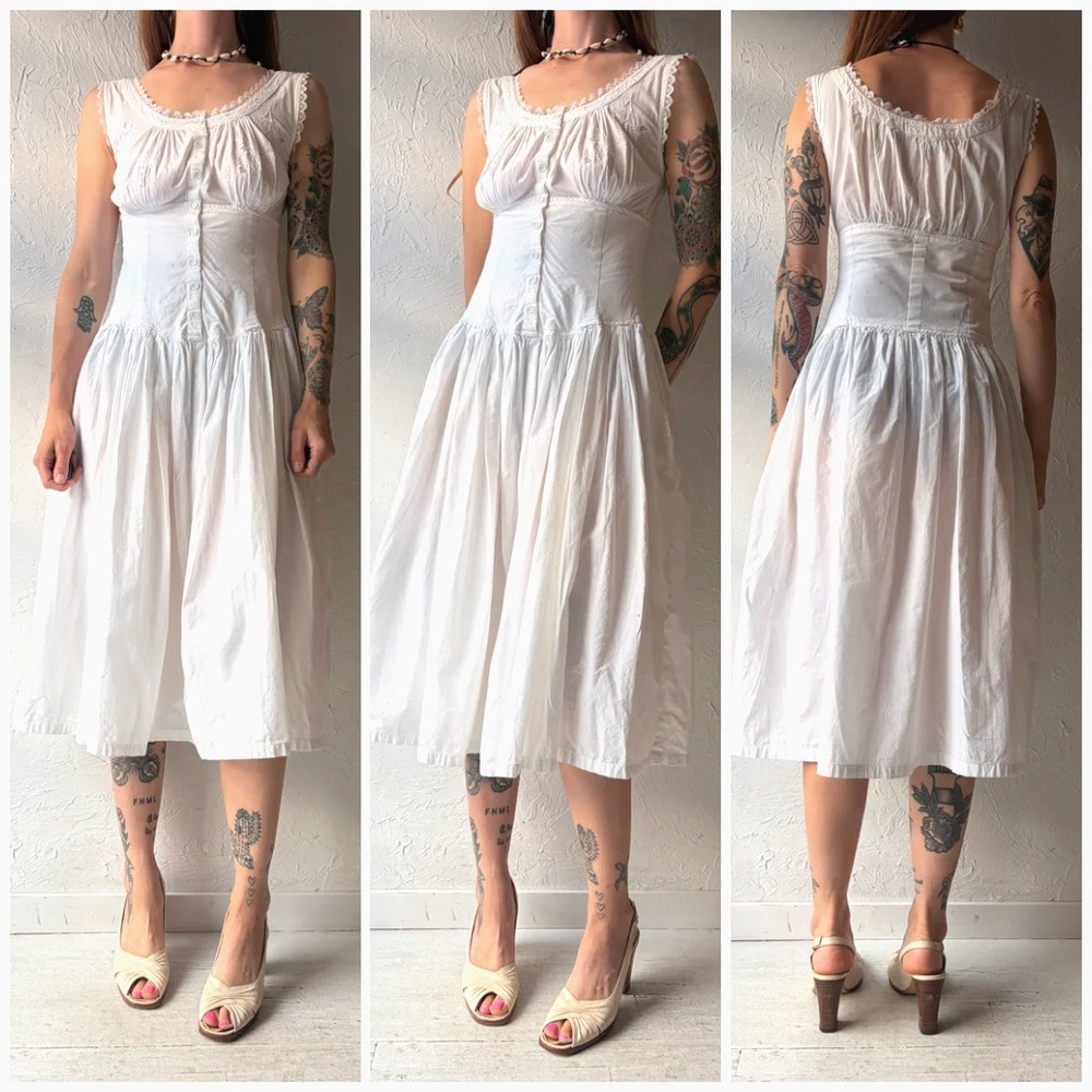 vtg 80s Tony France Milkmaid Dress L Ivory Cottagecore Coquette Prairie Ethereal